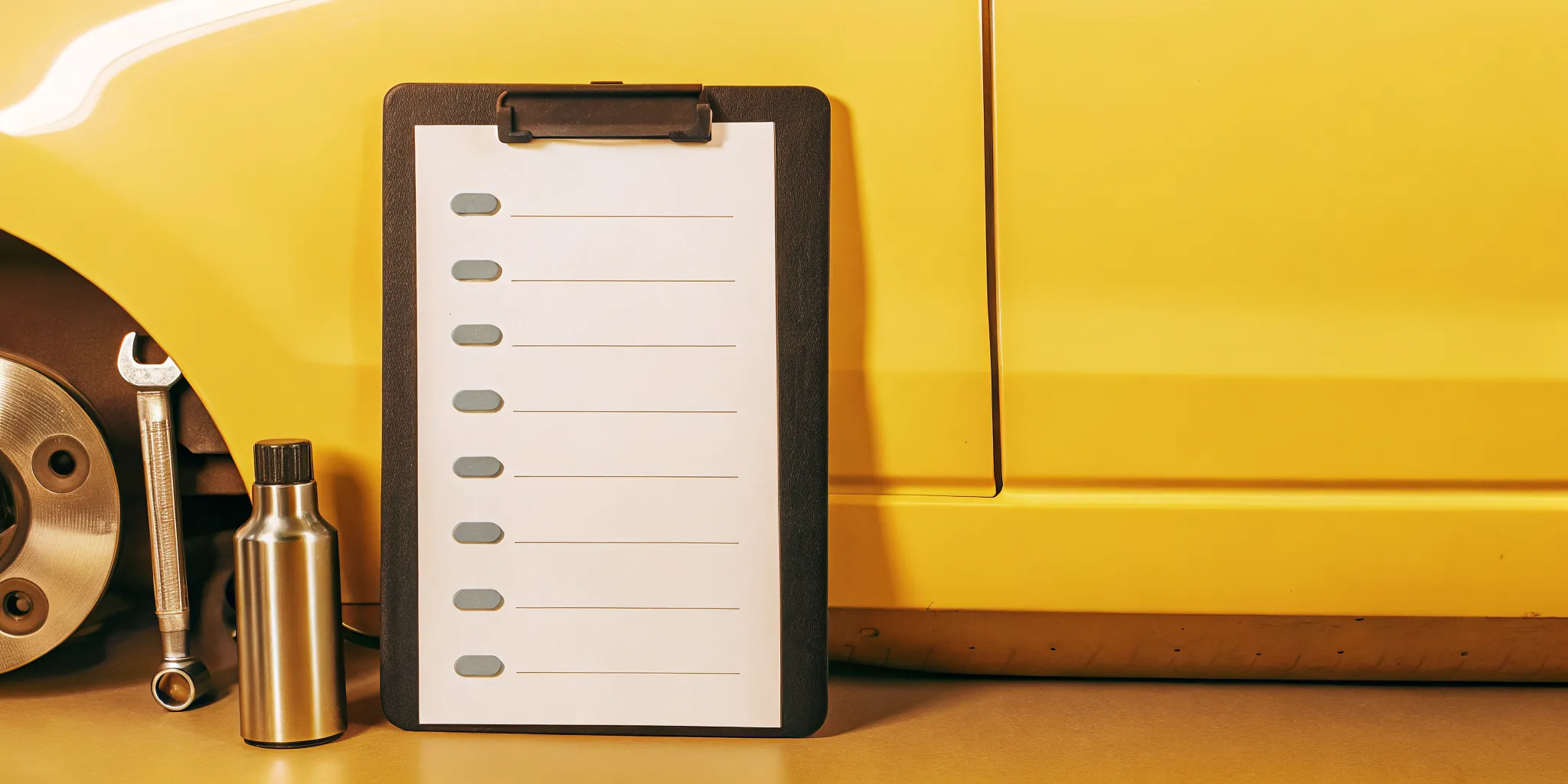 Auto repair checklist on a clipboard at A & Zee Auto Repair and Body Shop.