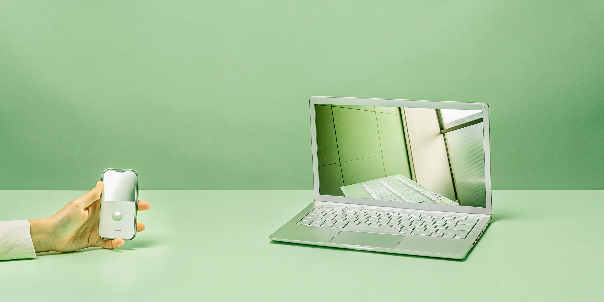 Hand holding a phone over a laptop to make a car insurance claim for repairs.