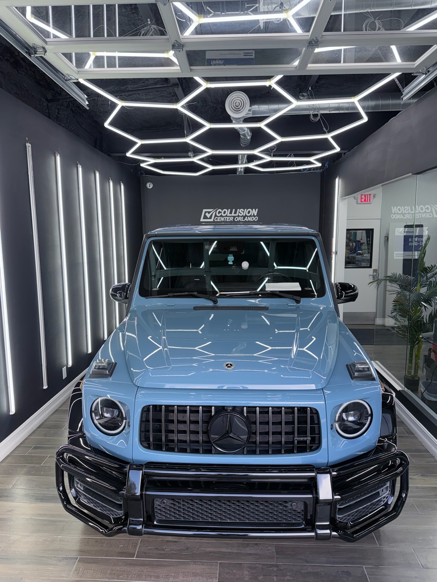 Mercedes-AMG G63 finished after collision repair in the Collision Center Orlando delivery showroom Mercedes-AMG G63 finished after collision repair in the Collision Center Orlando delivery showroom